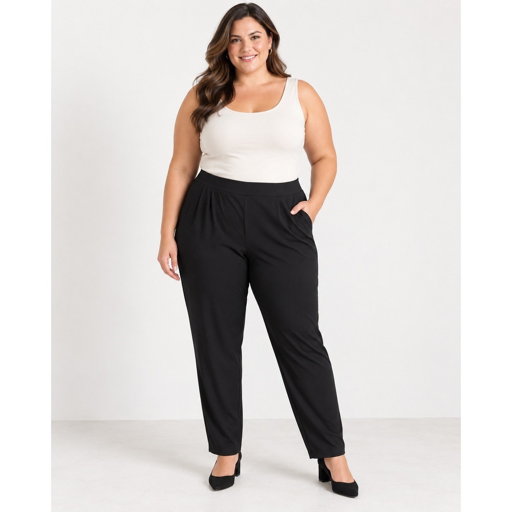 Leith Womens 2X Black Polished Pull On Tapered Dress Pants Stretch High Rise